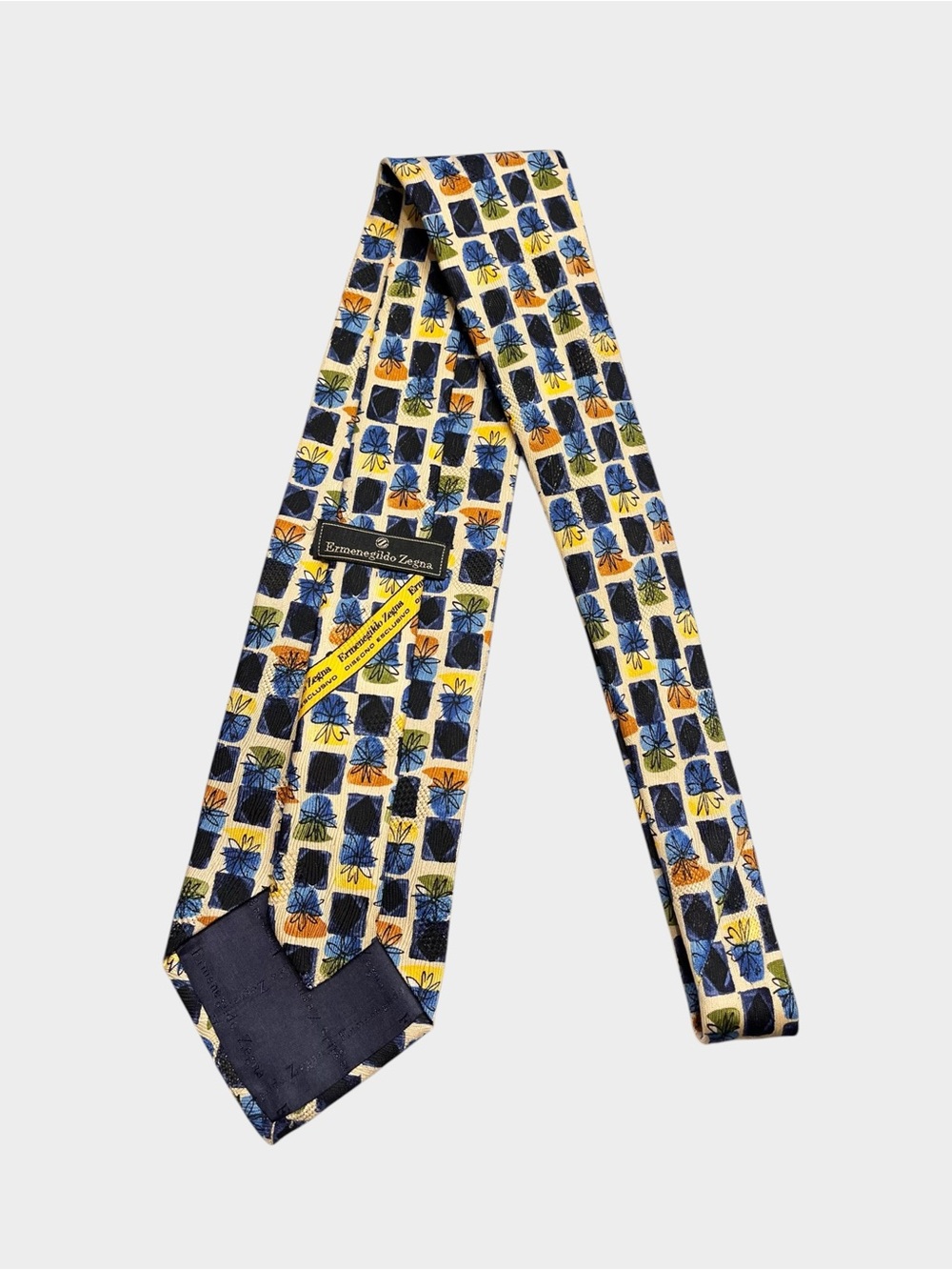 ERMENEGILDO ZEGNA Floral Geometric Silk Tie Multicolor Designer Blocks - Picture 3 of 6